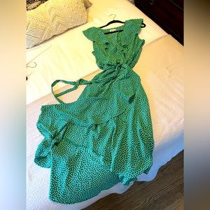 NWOT Max Studio Green Polka Dot Wrap Dress